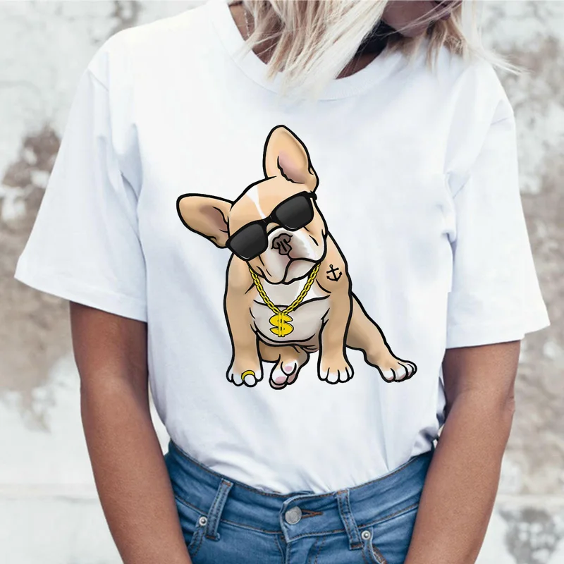 

French Bulldog T Shirt Top Tee Shirts Cartoon Women Harajuku Kawaii T-shirt Korean Funny Clothes Femme Tshirt Female Ulzzang