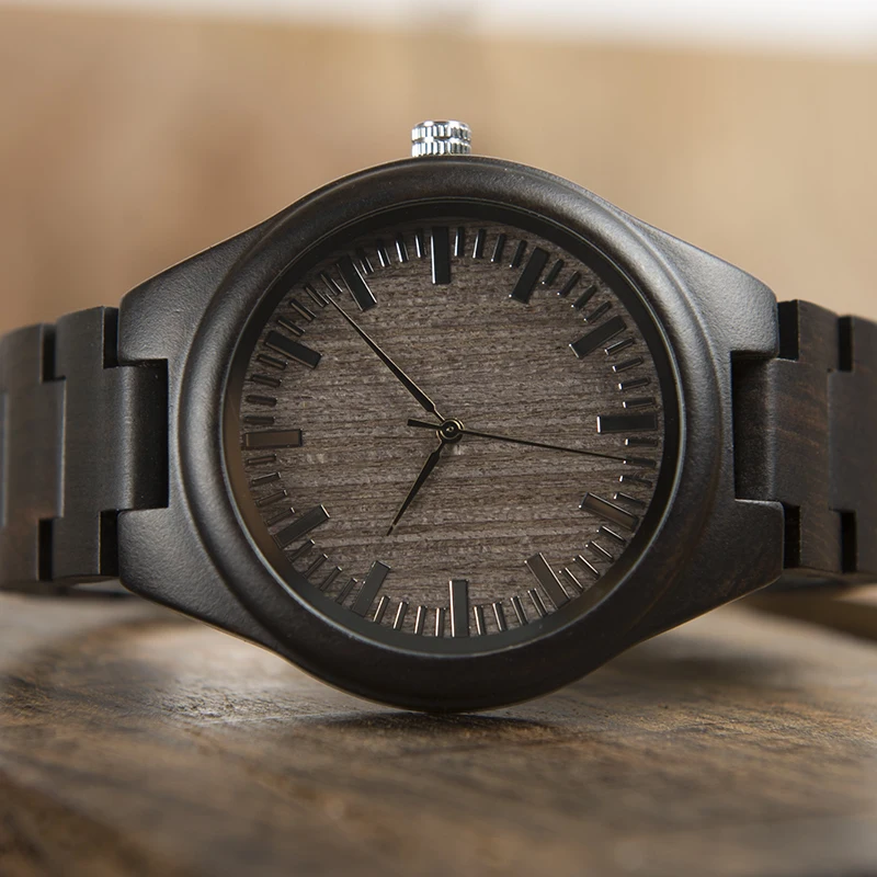 BOBO BIRD WO08 Brand Designer Wood Watch Ebony Wooden Quartz Watches for Men Watch in Wooden Box