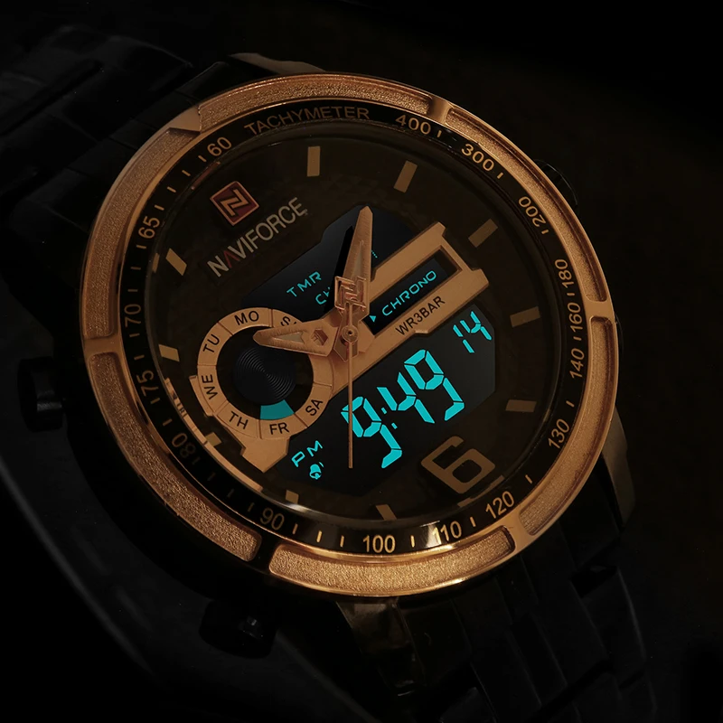 

Mens Watches Top Brand Luxury NAVIFORCE Men Full Steel Dual Display Wristwatch Waterproof LED Chronograph Men Watch montre homme