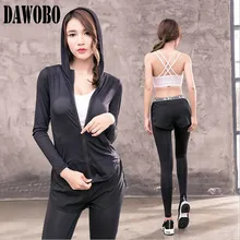 Для женщин сетки с капюшоном Йога топ+ Спортивные штаны+ бюст спортивный костюм Йога комплект Бег Фитнес Training Костюмы для Для женщин Спортивная