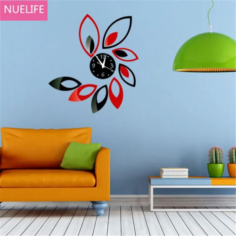 

Leaf pattern digital wall clock acrylic mirror bedroom living room TV sofa background wall decorative wall stickers N5