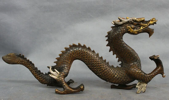 

13" Lucky Chinese BRASS Folk Year Zodiac Decoration Brass Fly Dragon Statue Sculpture statues garden decoration