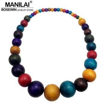 MANILAI Fashion Bohemia Colorful Unique Wood Beads Exaggerated Necklace For Women Statement Necklace Jewelry 2019 Accessories