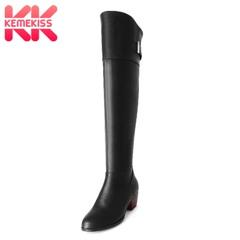 

KemeKiss Women Thigh High Boots Zipper Winter Fur Warm Women's Shoes Office Lady High Heel Boots Quality Footwear Size 33-41