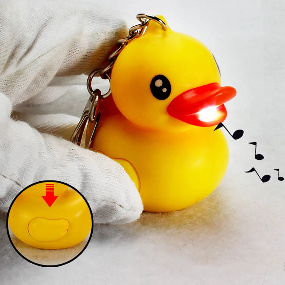 1 PC Cute Lovely Plastic Yellow Duck Keychain LED flashlight Keychain