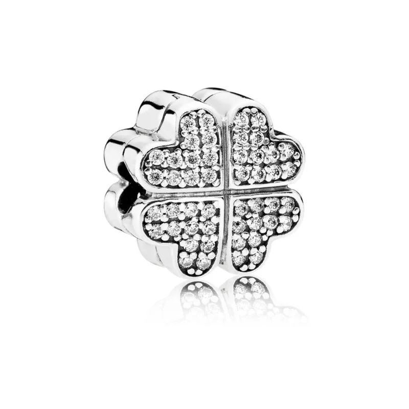 

panqiou 2018 New Authentic 925 Sterling Silver PETALS OF LOVE CLIP with CZ CHARM Fit pandora Bracelet Bead DIY Jewelry