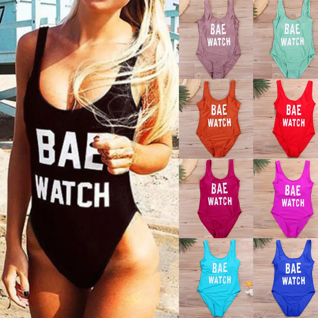 summer Women Solid Letter One Piece Bikini Swimwear Swimsuit Beach Wear Bathing Suit Suits Bodysuit Monokini | Спорт и развлечения
