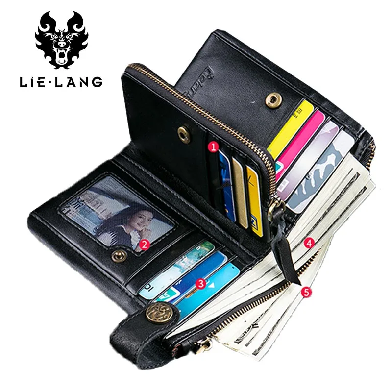 

LIELANG Brand Genuine Leather Small Wallet Retro for Men Purse Portomonee Male Clutch Walet Black Leather Zipper Clamp For Money