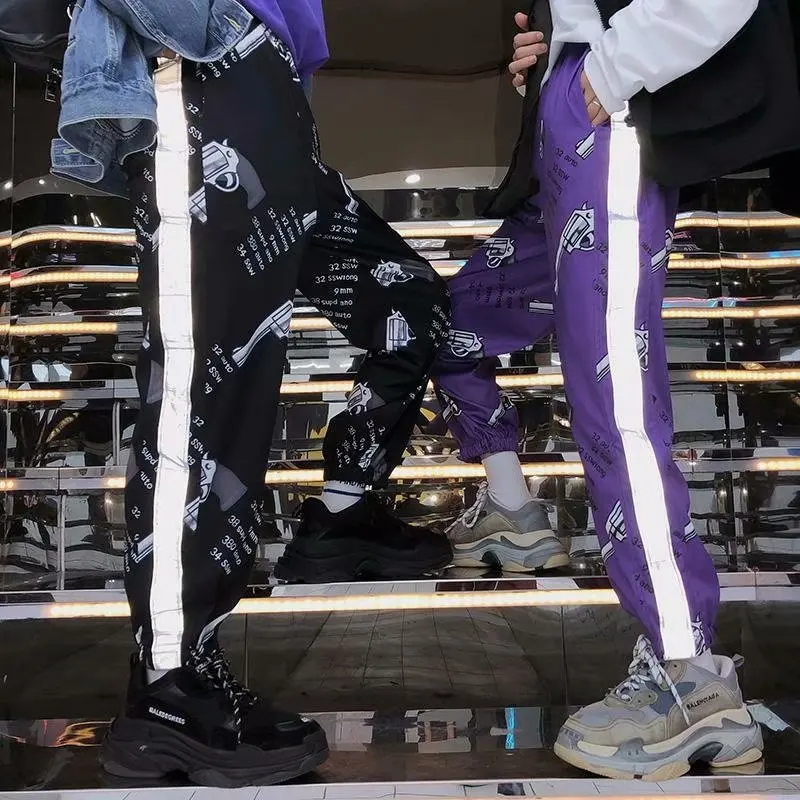 Корейские мужские брюки в стиле хип-хоп, мужские брюки-карандаш с графическим принтом, повседневные штаны для фитнеса, мужские Модные спортивные брюки в стиле панк