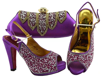 

2019 New Arrival Purple Color Italian Shoes with Matching Bag Set with Metal Decoration Nigerian Women Wedding Shoes and Bag Set