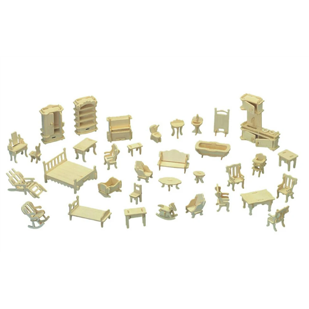 

MrY 3D Wooden Puzzle DIY Building Model Toys Miniature Dollhouse Furniture for Children Gift