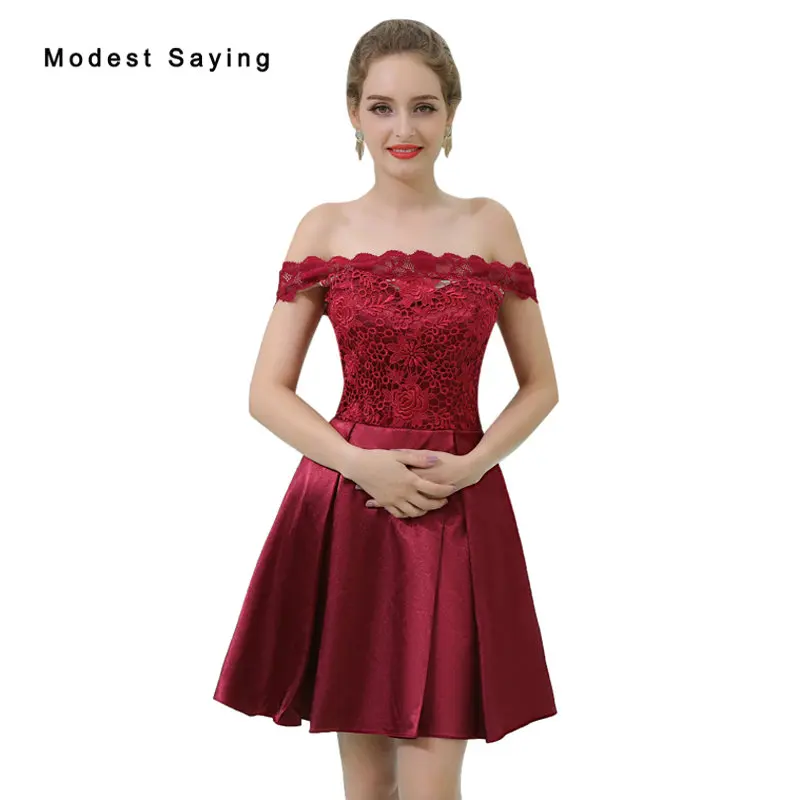 Elegant Drak Red Short Lace Cocktail Dresses 2018 with Illusion Back