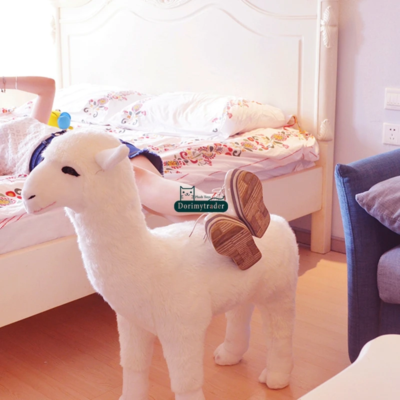 Dorimytrader Simulated Alpaca Plush Chair Stuffed Realistic Animals Sheep Toys Sofa Decoration can Ride on the Back 78cm x 25cm x 76cm DY61806 (8)