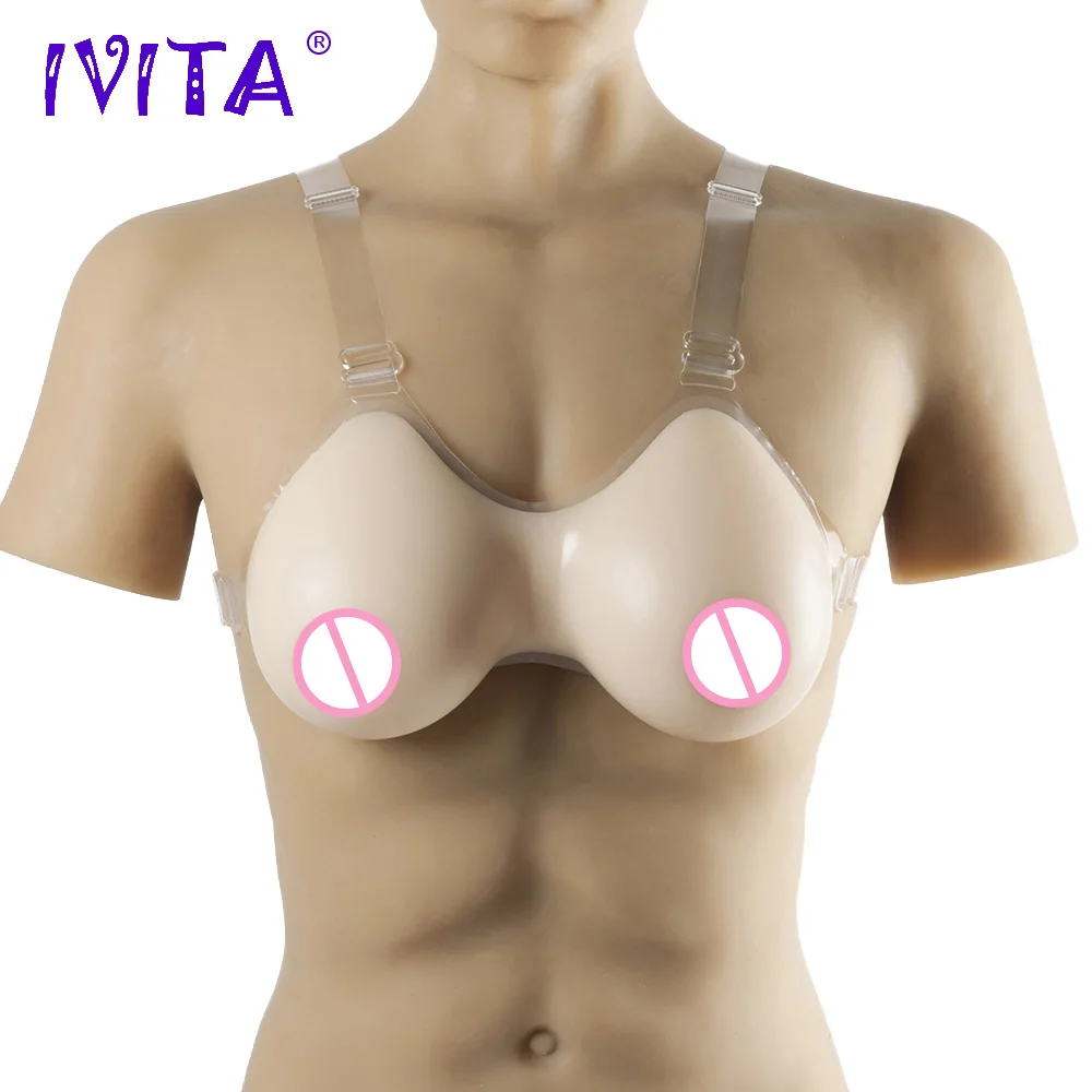 

IVITA 1600g Waterdrop Silicone Breast Forms Fake Boobs With Shoulder Straps For Crossdresser Drag Queen Shemale Mastectomy Bra