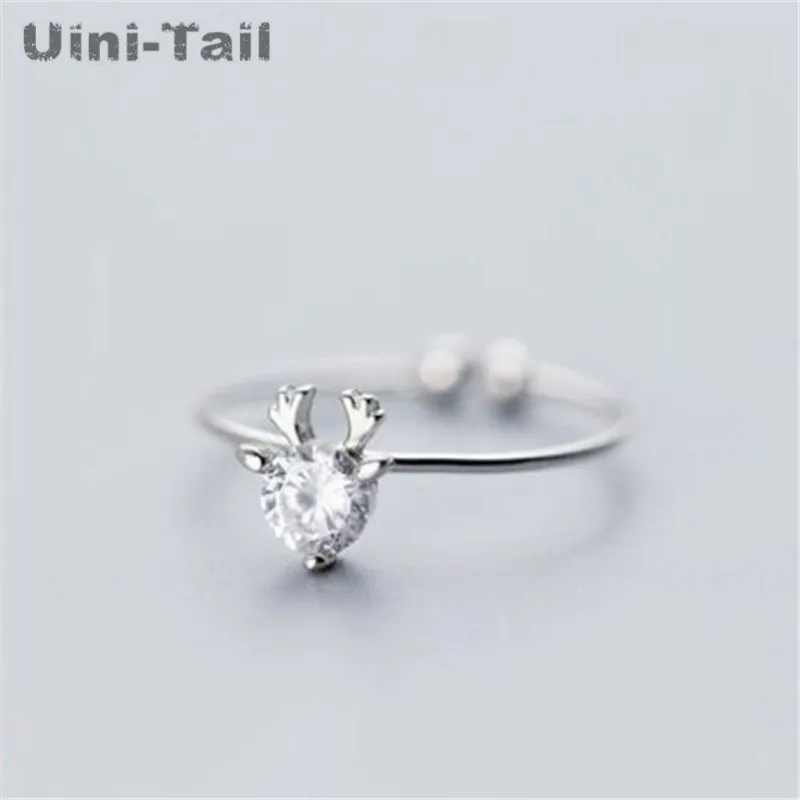 Adjustable Smart.A Elk Antler Sterling Silver Ring Female Personality Simple Index Finger