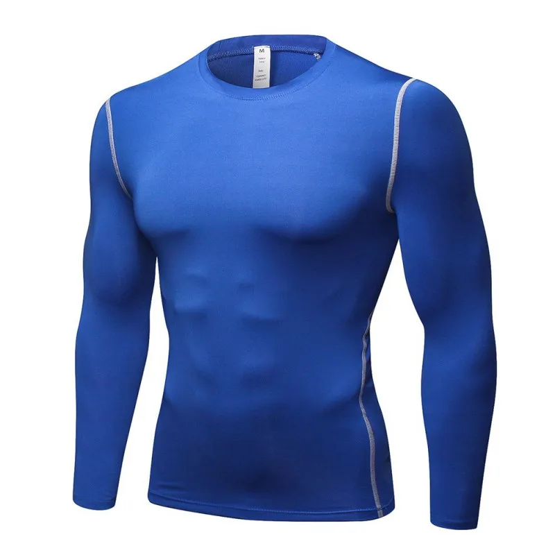 Мужская облегающая футболка для бега компрессионная быстросохнущая дышащая футболка мужской Спортзал Фитнес Бодибилдинг футболки для бега Топы - Цвет: Синий