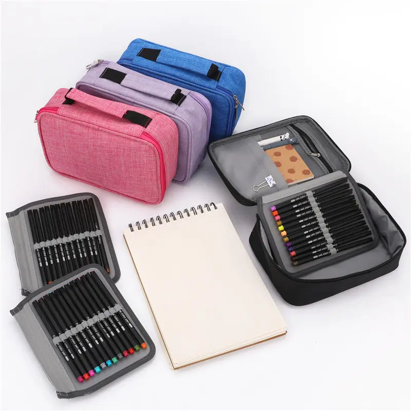Pencil Cases 72 Holes School Cases 3 Compartments School Canvas Pencil Cases Fabric Pen Bag Box Pouch For Artist Stationery Supplies 04965