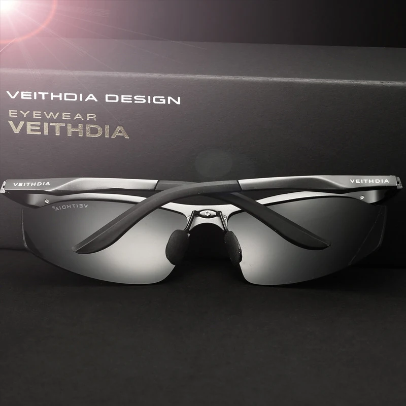 Koop VEITHDIA Brand Designer Rimless Mens Aluminium Zonnebril Gepolariseerde Lens Mannelijke Zonnebril oculos de sol masculino Voor Mannen 6529