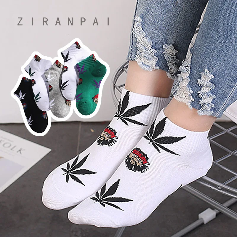 

Women's socks cotton Harajuku skateboard hip hop maple leaf socks ladies street boat socks ladies