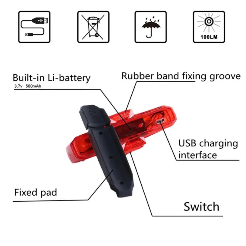 Top leadbike USB Rechargeable Bicycle Bike Front /Rear Tail Light Lamp LED Taillight 6 Modes #A20 4