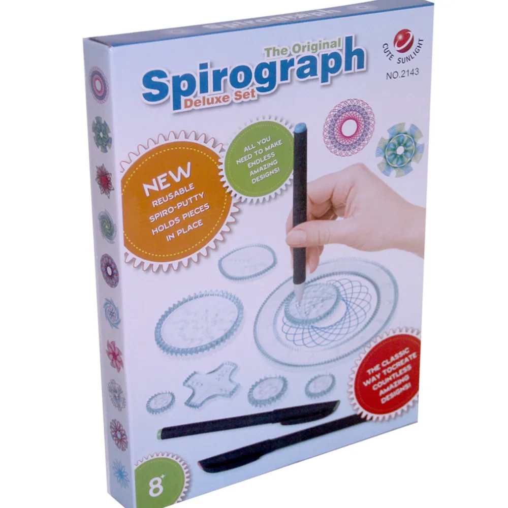 Новинка 2018 года Spirograph deluxe набор дизайн Олово набор рисовать спираль S устройство для блокировки и колёса, рисовать развивающие игрушки