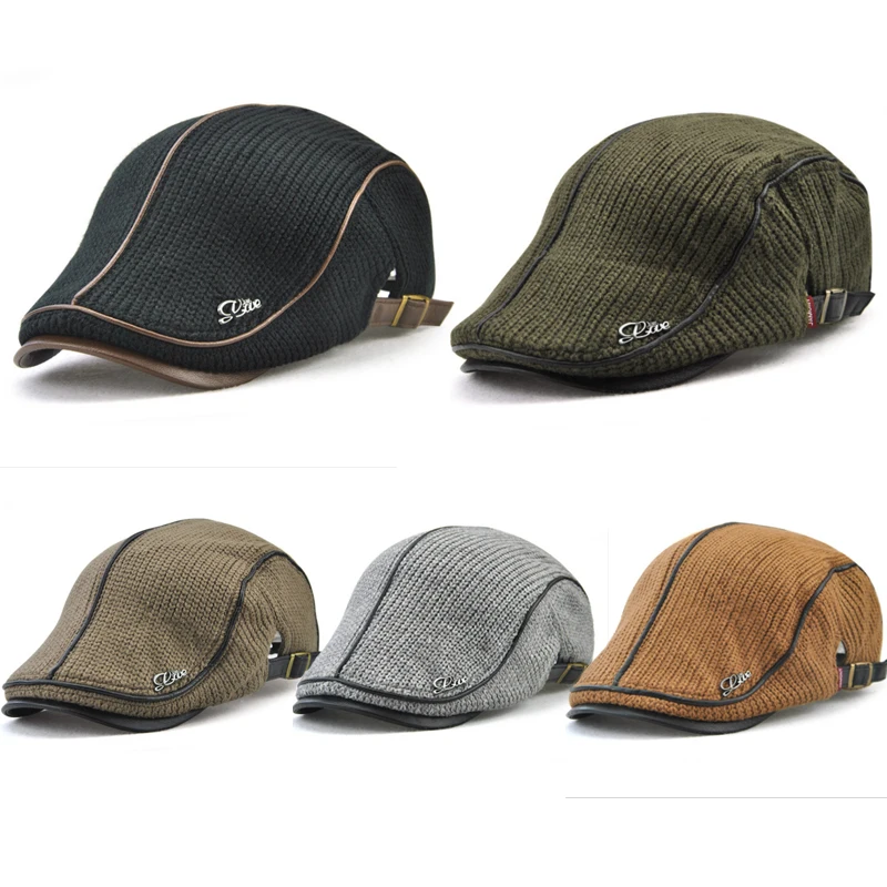 New Men Warm Thick Plush Cotton Autumn Knit Cap Casual Vintage Visors Casual Middle-aged Men Visors