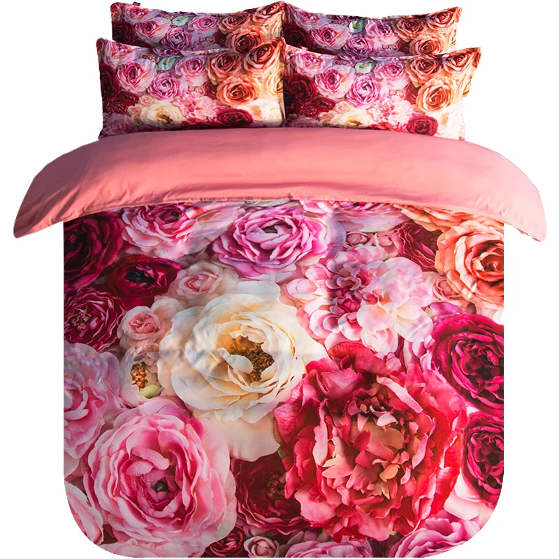 New 3d floral red/pink rose quilt cover set 3/4pcs twin/full/queen size