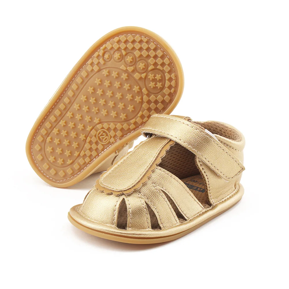 New fashion gold pu leather baby boys sandals summer hard rubber sole ...