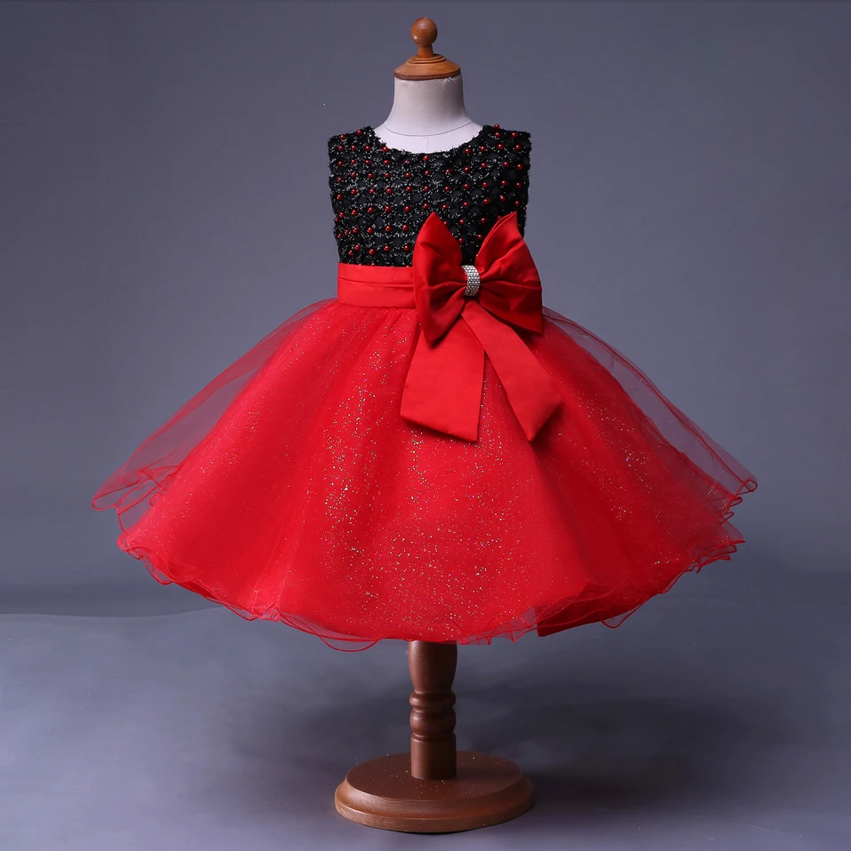 Cutestyles Black And Red With Big Red Bow Girl Party Dresses Flower Girl Dress For kids GD50514