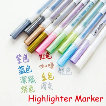 

[D&S] (10 Colors/Lot) Kawaii Korean Colored Highlighters Marker Pen For School Kids Black Paper Cute Stationery DS-701