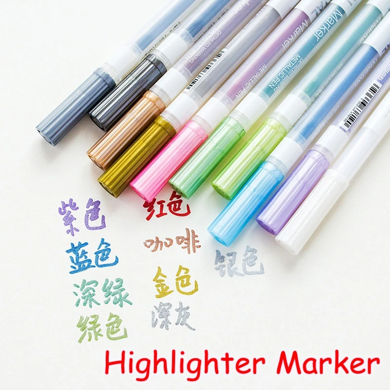 

[D&S] (10 Colors/Lot) Kawaii Korean Colored Highlighters Marker Pen For School Kids Black Paper Cute Stationery DS-701