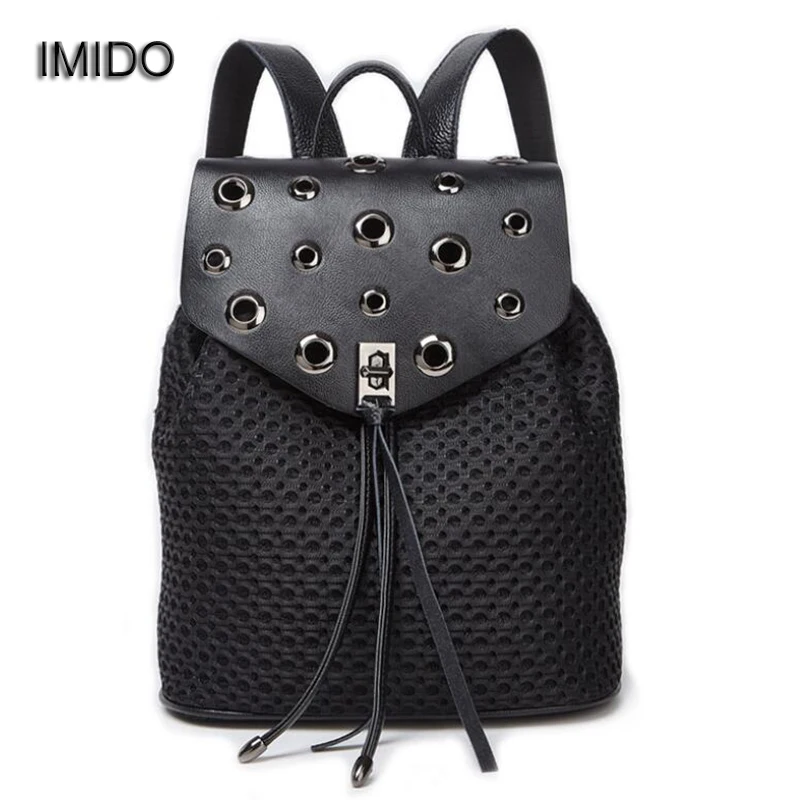 

IMIDO Brand Designer Female Hollow Backpack Women Bag Backbag Casual Girls School pu Leather Shoulder Backpacks mochilas SLD158