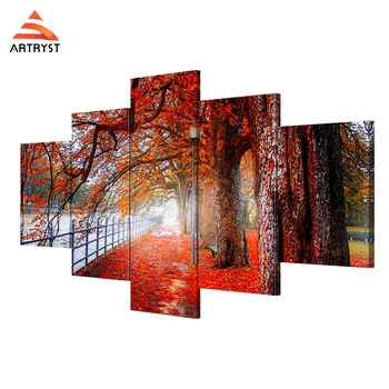 

Artryst HD Print Modern On Red Trees Landscape printed on canvas 5 Canvas Painting Framed Wall Art Set for Living Room AR103