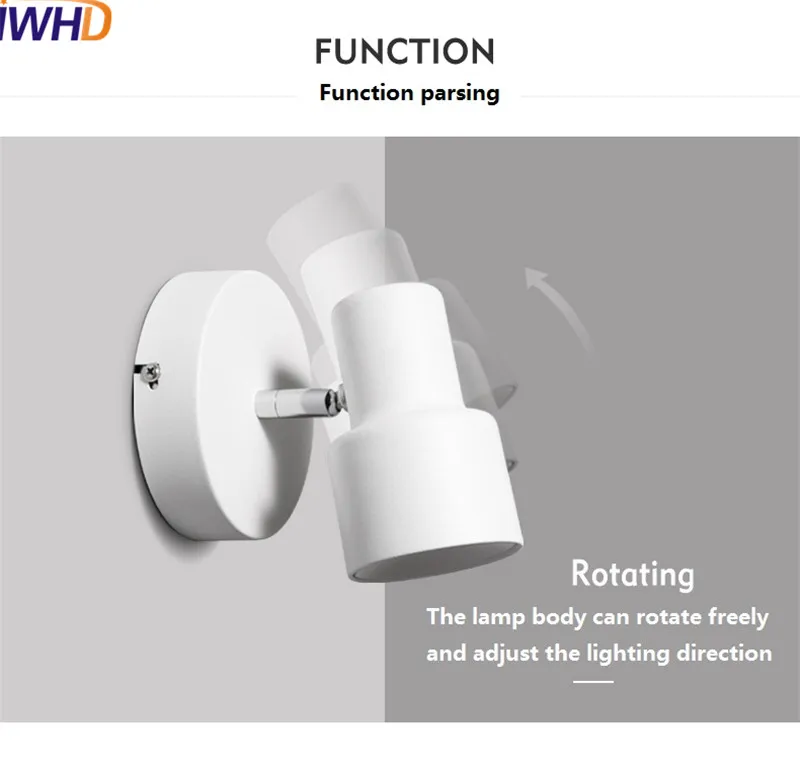 Iwhd простой современный настенные светильники светодиодные Творческий железа поворотный дымохода бра Спальня прикроватные бра Освещение