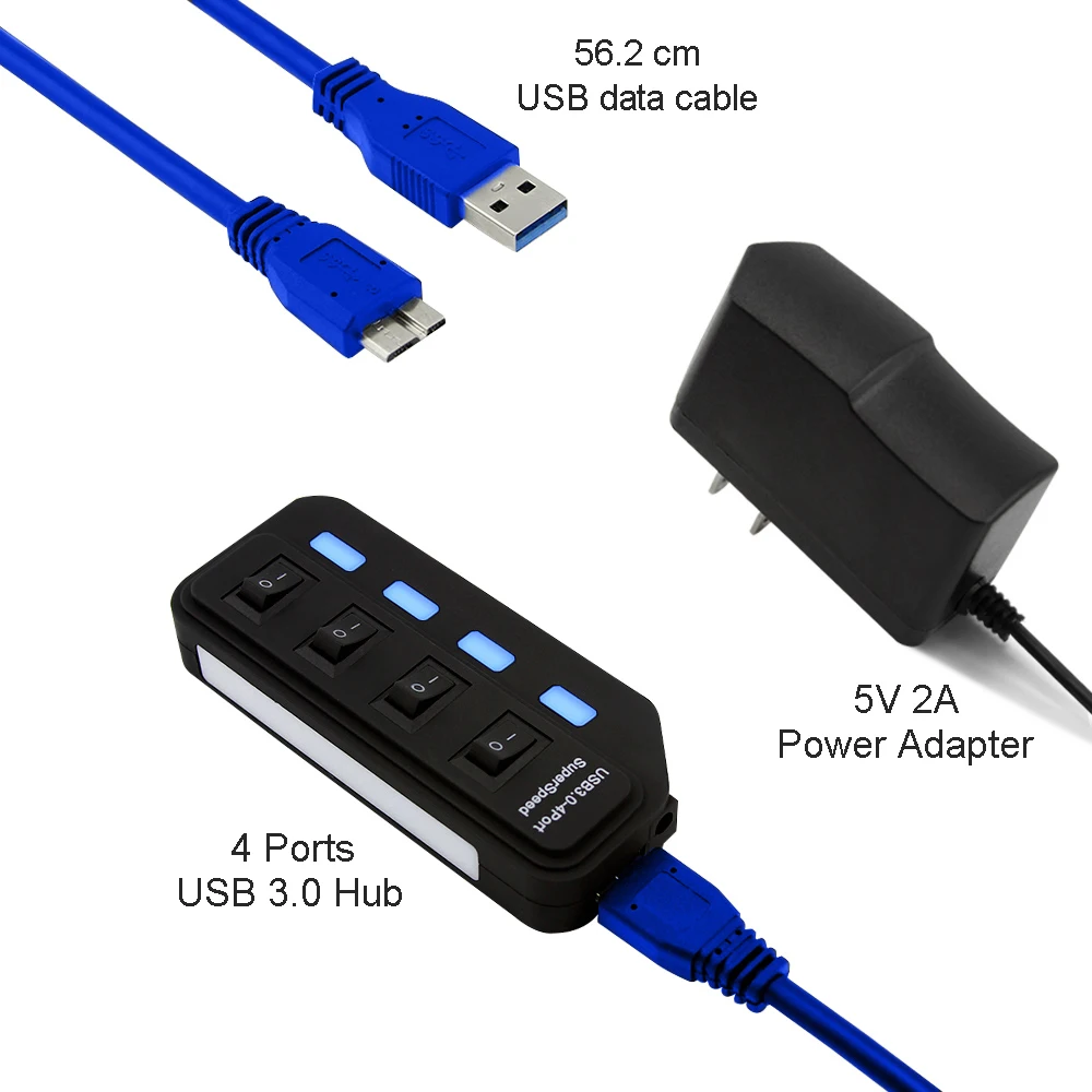 Мини-usb-концентратор 3,0 4 порта с переключателем включения/выключения USB разветвитель с адаптером питания USB несколько Hab для ПК ноутбук