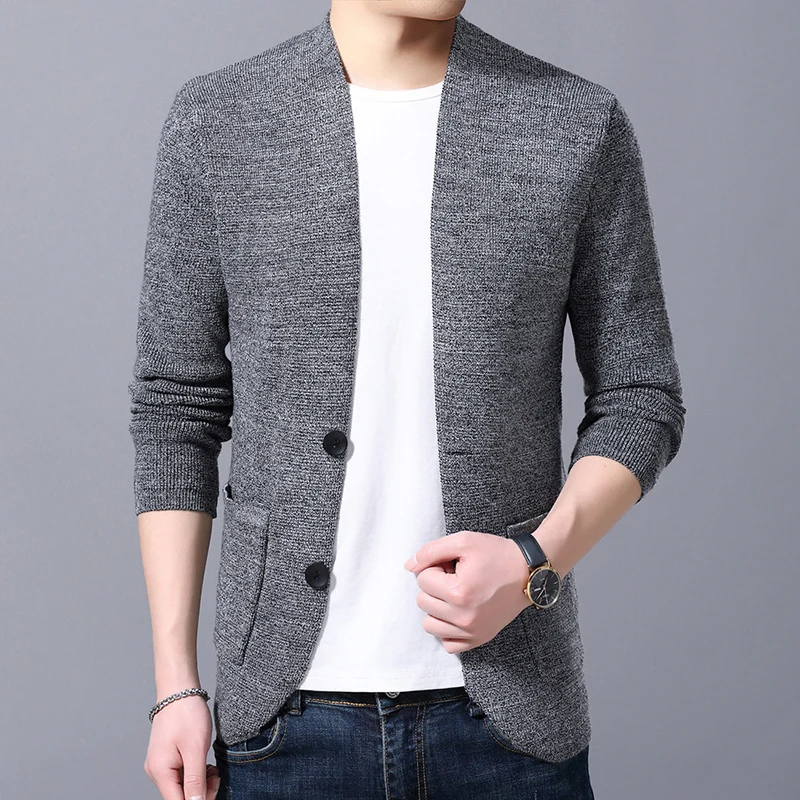 Sweater Cardigan Men's 2019 Spring and Autumn New Single-breasted Slim Wool Knit V-neck Cardigan Jacket High Quality Sweater Cardigan Men's 2019 Spring and Autumn New Single-breasted Slim Wool Knit V-neck Cardigan Jacket High Quality