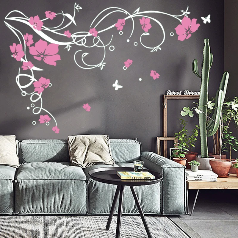 Online J3 Große Schmetterling Reben Blume Vinyl Abnehmbare Wand Aufkleber Baum Wand Kunst Aufkleber Wandbild für wohnzimmer Schlafzimmer Wohnkultur