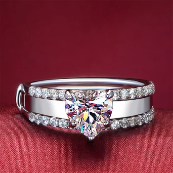

Promise Gold 2CT Heart Solitaire Engagement Ring Semi Mount Wedding Band Ring for Women Female Love Rings Set Female