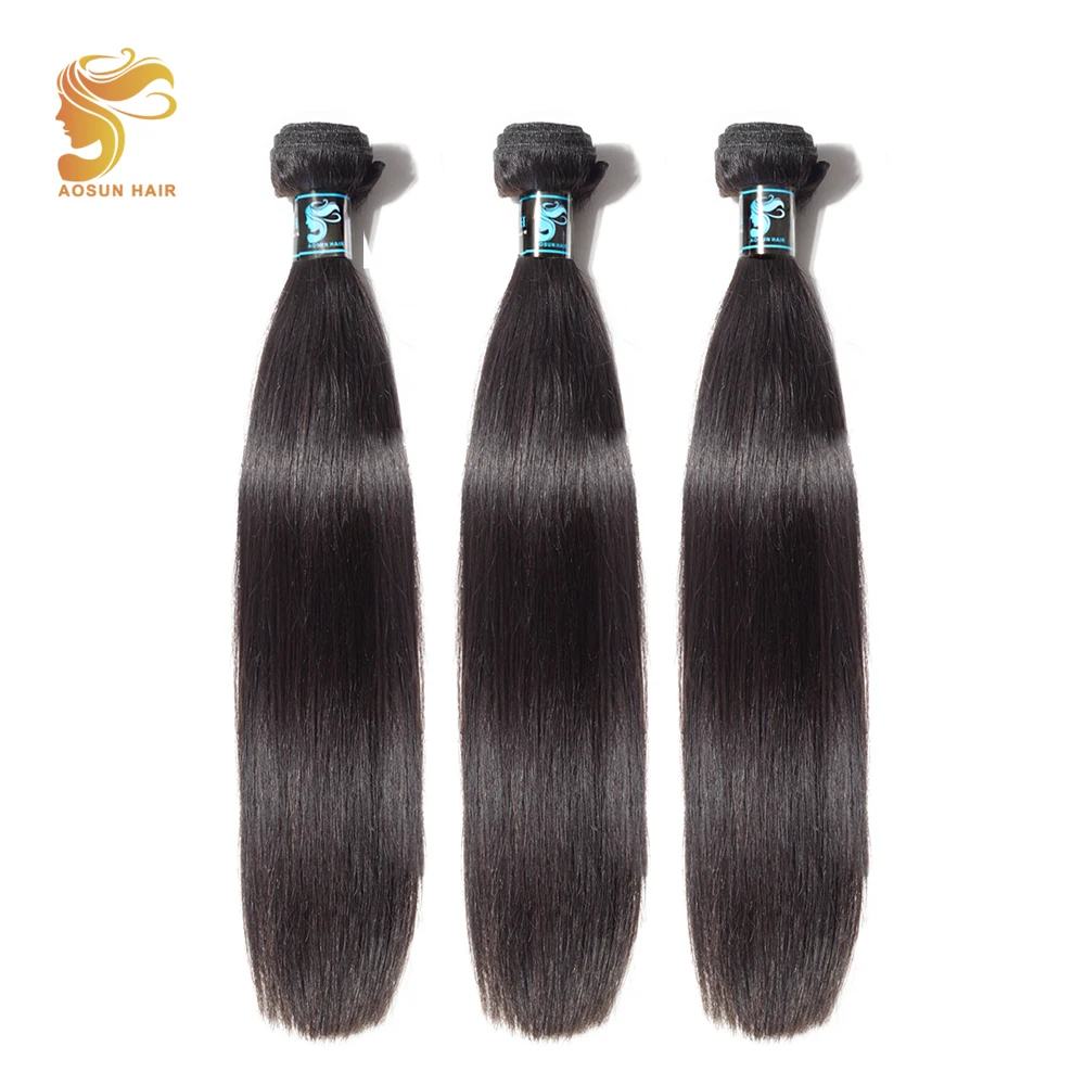 

Indian Straight Hair 100% Human Hair Extensions Natural Color 3 PCS Remy Aosun Hair Mixed Length 8-28inch Human Hair Weave