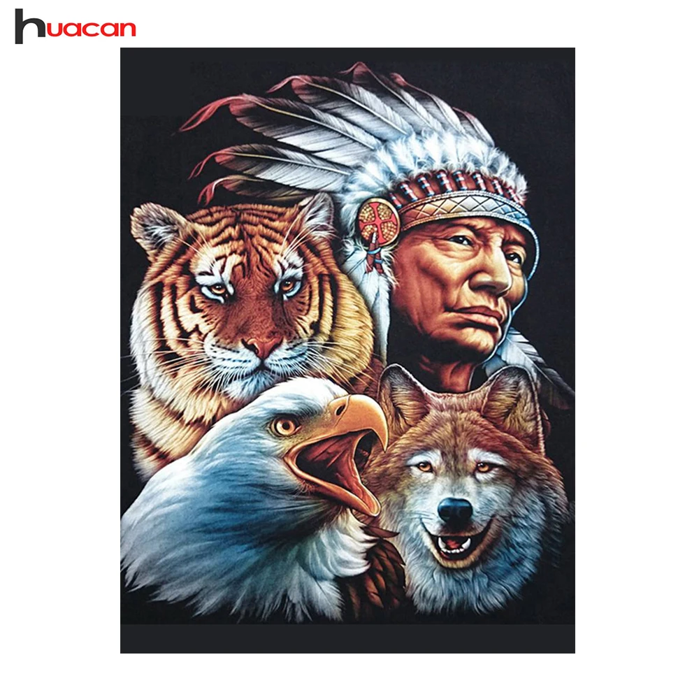 

HUACAN DIY Diamond Embroidery Portrait Cross Stitch Diamond Painting Animal Mosaic Tiger Wolf Rhinestone Full Square Home Decor