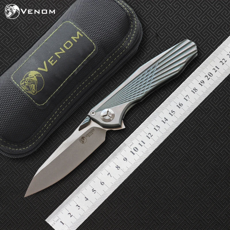 

VENOM 4 Wing Kevin John S35VN SOLID Titanium Flipper folding knife ceramic ball bearing camping hunting pocket knife EDC tools