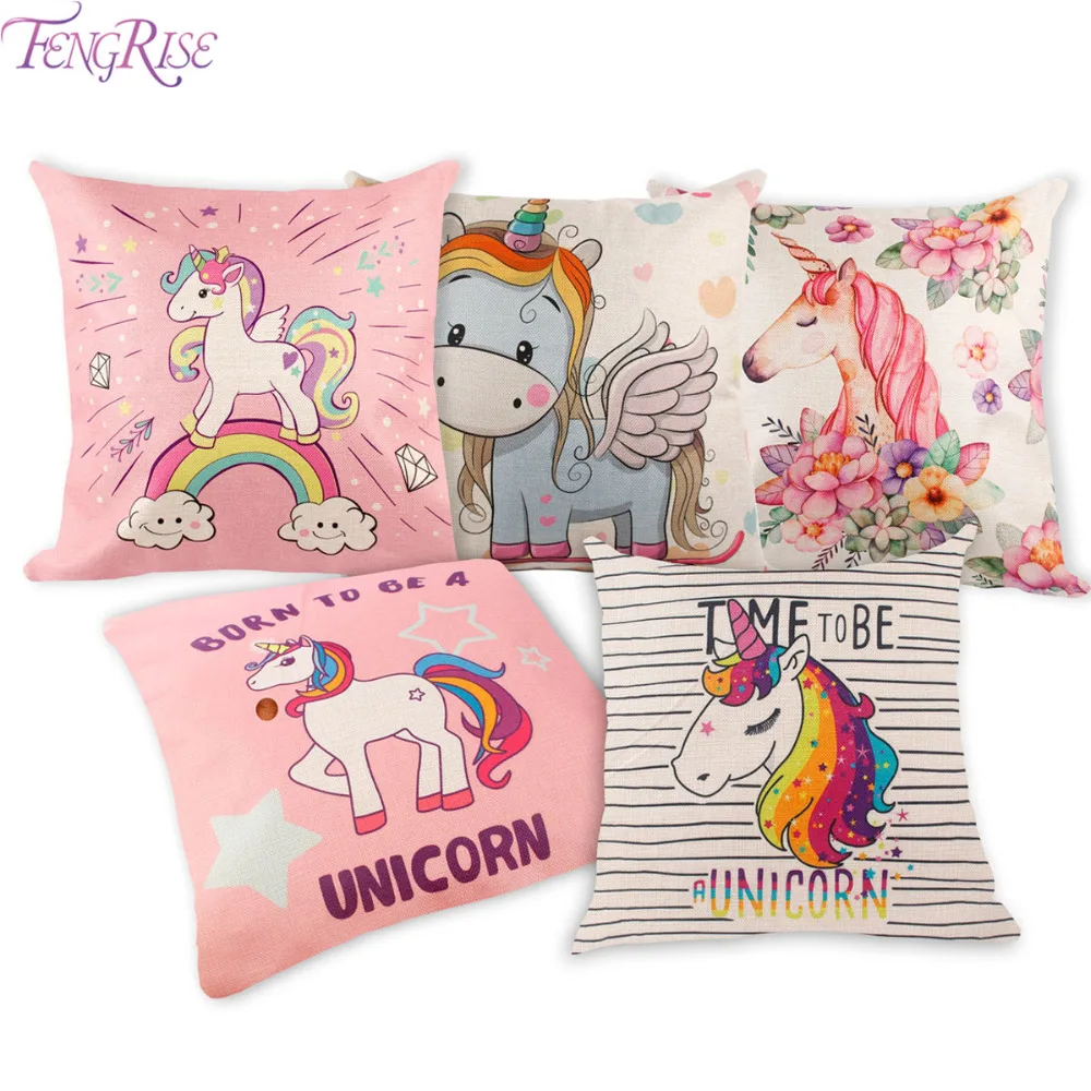 

FENGRISE 45x45cm Unicorn Party Decoration Pillow Covers Unicorns Pillow Case Cotton Unicorn Birthday Cushion Cover Home Decor
