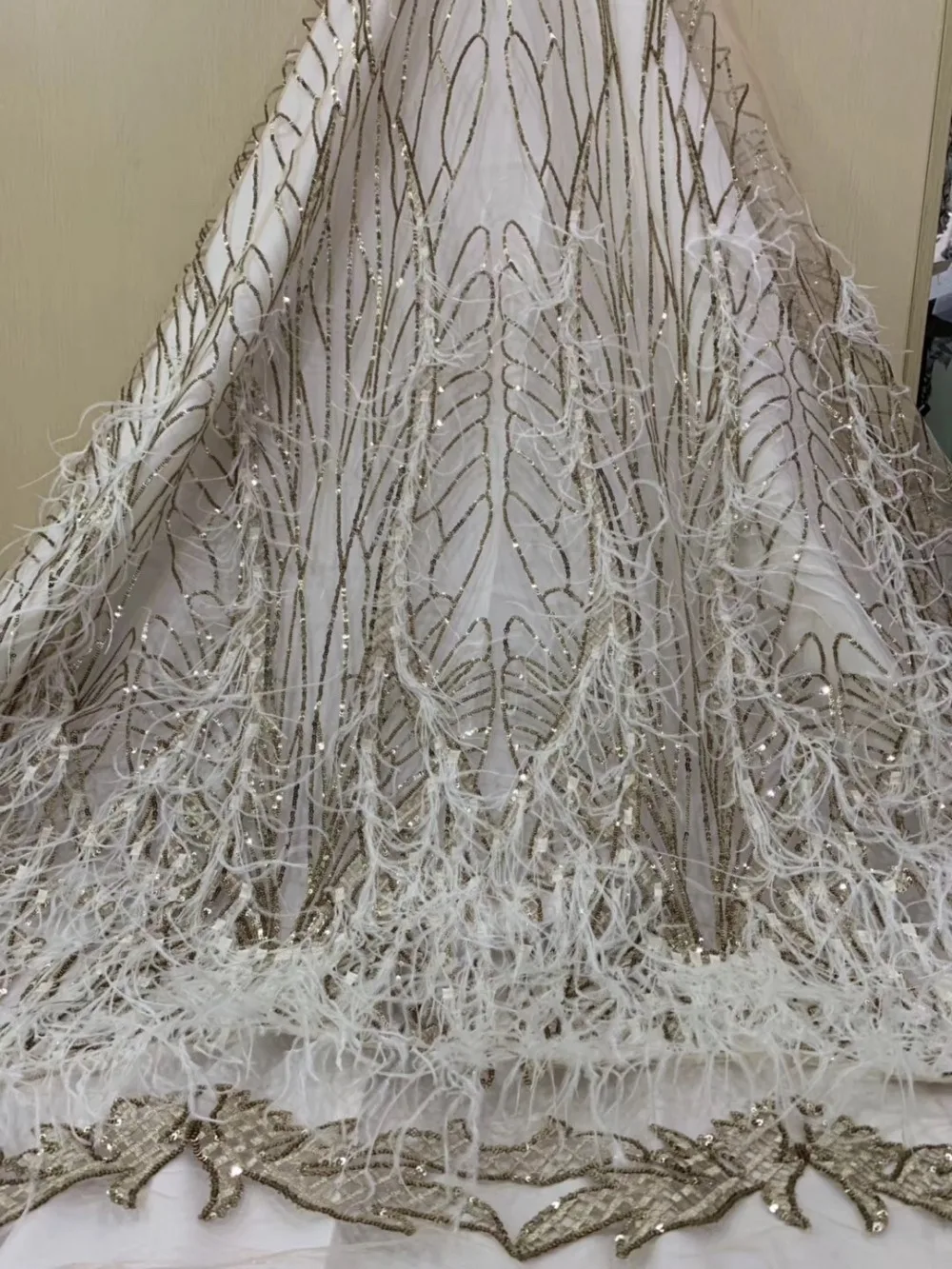

3d feather embroidered tulle lace fabric JIANXI.C-112906 with sequins super quality french net lace fabric