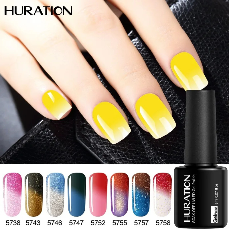 Huration 8ml Chameleon UV Gel Lacquer Temperature Change 29 Color Thermo Varnish Semi Permanent Soak Lucky Nail Polish | Красота и