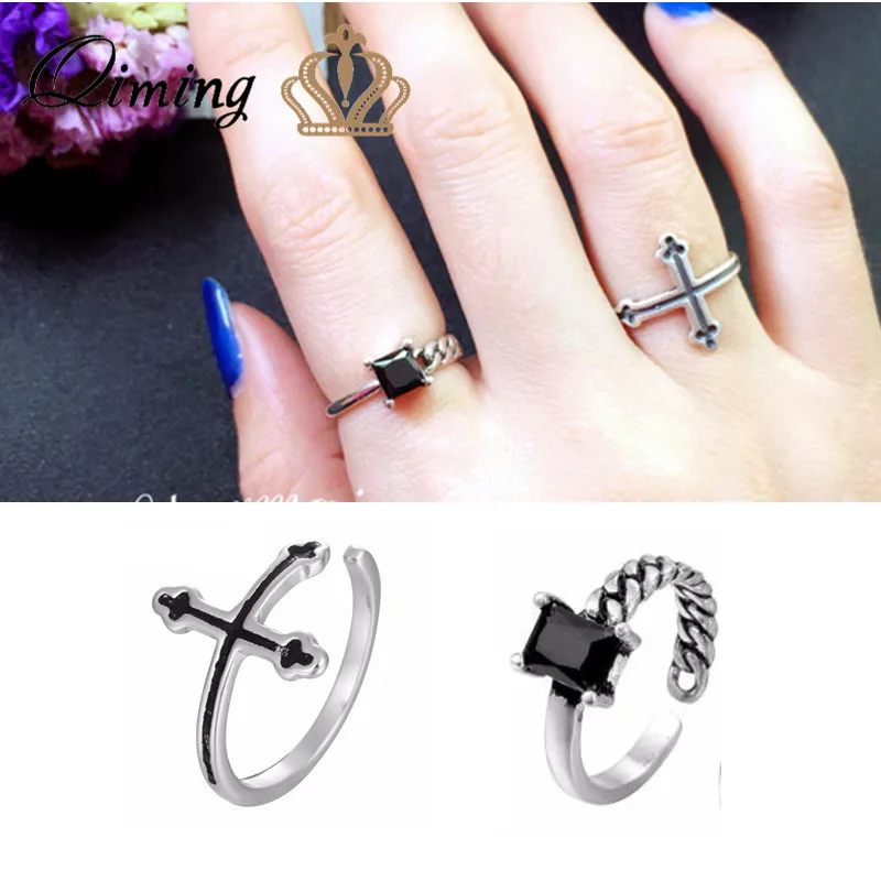 Buy QIMING Jesus Cross Ring Women Silver Christ