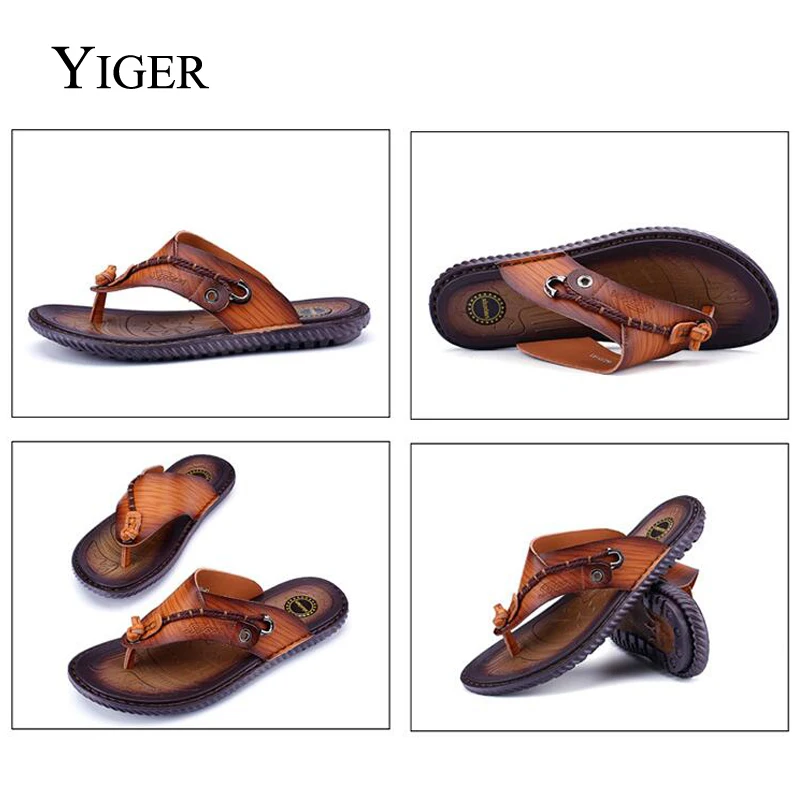Шлепанцы YIGER мужские из натуральной кожи повседневные Мягкие тапочки