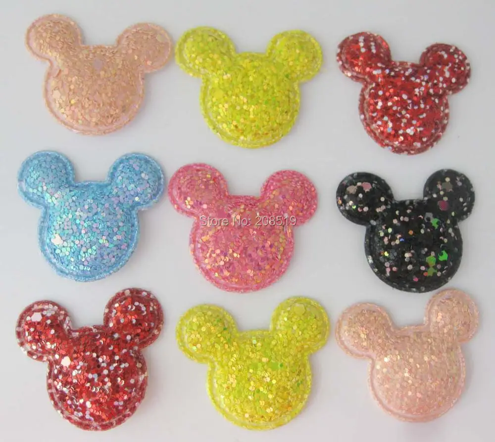 

PANVLG Padded Metalic Glitter MOUSE Appliques for Hair jewelry 120pcs Fashion accessories for hairclips ornament