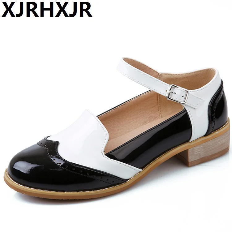 

XJRHXJR Japanese Student Lolita Shoes College Girl Shoes Commuter Uniform Shoes PU Leather Shoes Low Heel With Buckle Size 34-43