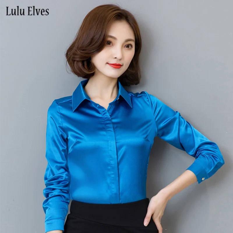 New Women Long Sleeve Women Blouses White Blue Black