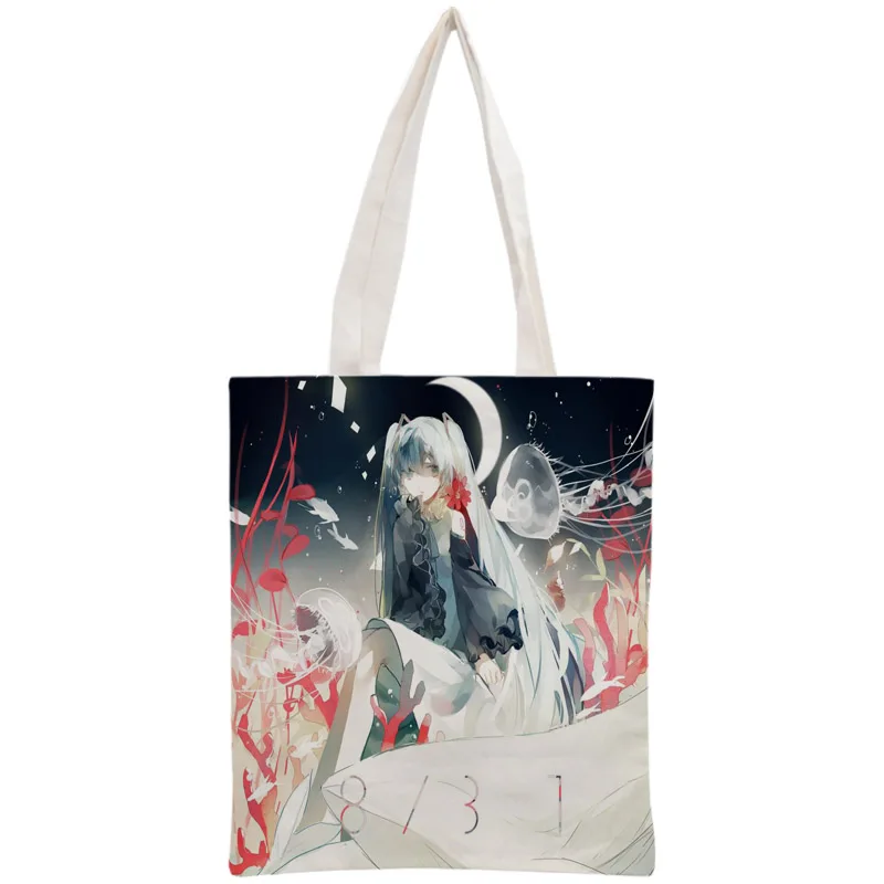 

Custom Miku Tote Bag Reusable 30x35cm Two Sides Handbag Shoulder Pouch Foldable Canvas Shopping Bags